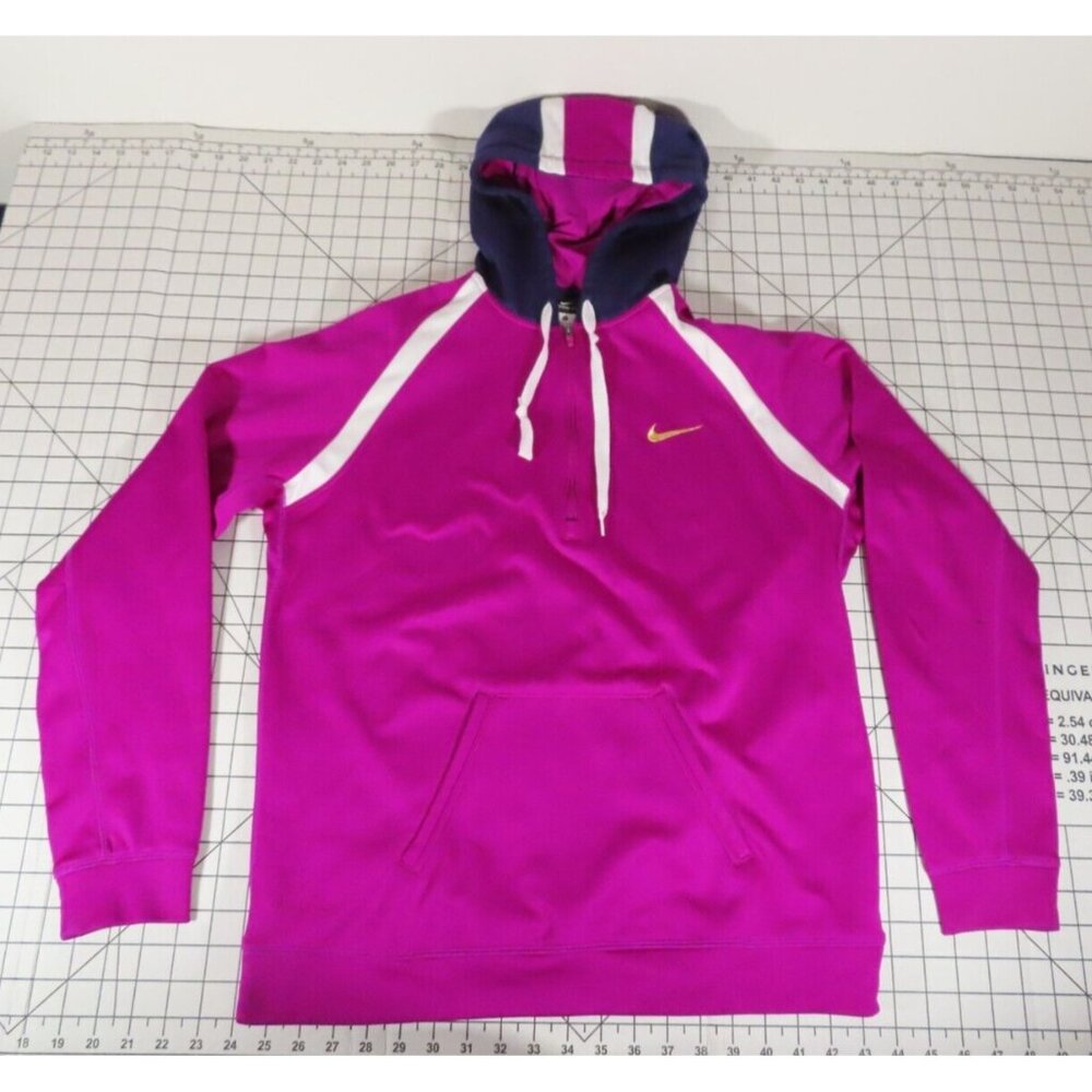 Nike Therma Fit Hoodie Size Large Magenta Purple White Half Zip *READ*